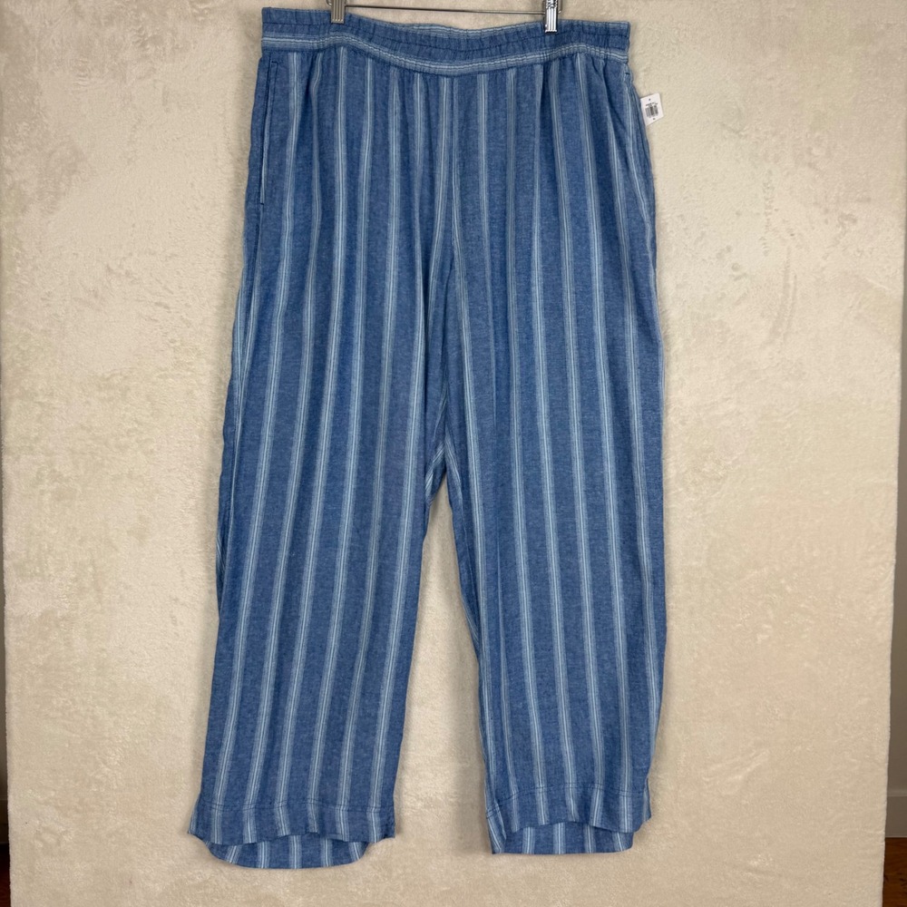 Old Navy Linen Blend Wide Leg Pats XL Blue Stripe Coastal Resort Wear NWT